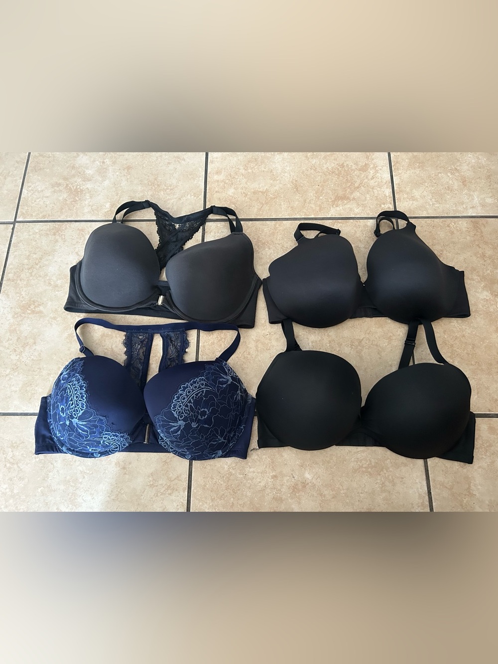 Cacique Black & Navy Boost /Max Boost Plung Bra Set